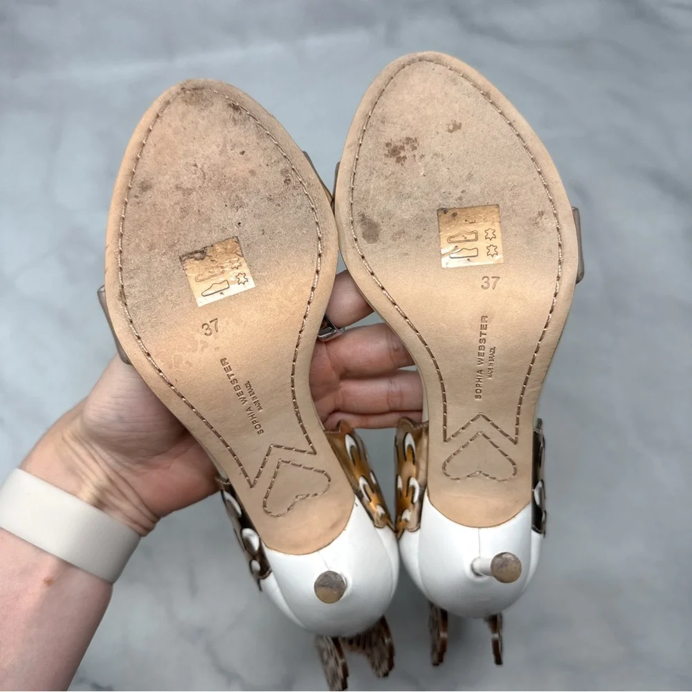 Sophia Webster Evangeline Butterfly Angel Wing Rose Gold Leather Sandal Heels 37 - Picture 12 of 16